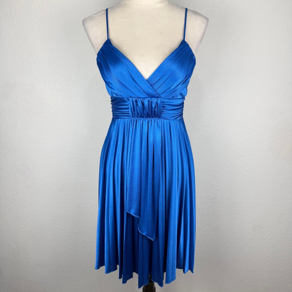 VTG Y2K BCX Womens Royal Blue Pleated Empire Waist Cocktail Dress Sz M Made USA
